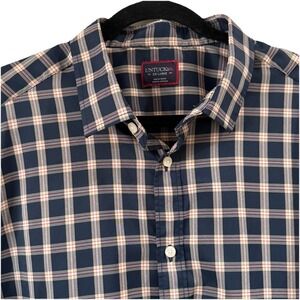 Untuckit Dorin Shirt Mens XXL Navy‎ Plaid Wrinkle Free Performance Button Up